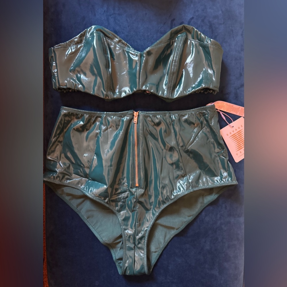 Savage X Fenty Leather Tease Vinyl Bandeau & High-Waisted Panty | Green | NWT - Picture 5 of 14